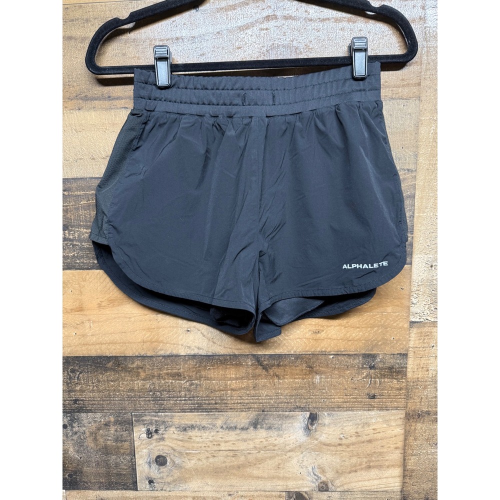 Alphalete Womens Black Running Training Shorts Size S Motivational Graphic Liner